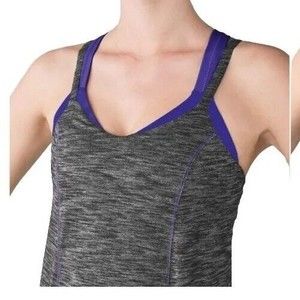 LULULEMON WOMEN'S HEATHER BLACK & PURPLE TANK TOP  CRISSCROSS STRAPS SZ 4